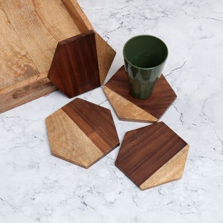 Handmade Wooden Coasters for Home Decor - Pack of 4